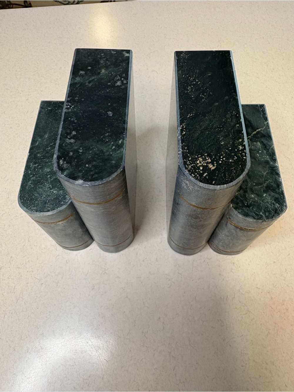 Vintage Heavy Green Marble Bookends Set of 2 12lb Pair - Picture 2 of 9